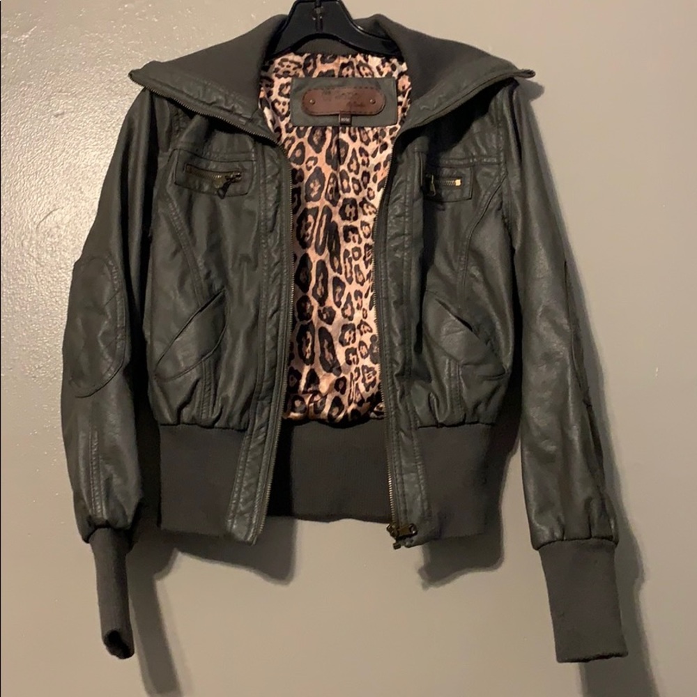 Grey leather zip up jacket